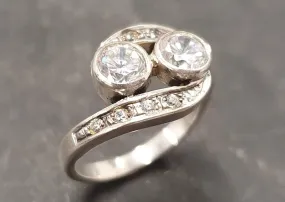 Classy Diamond Ring - Sparkly Vintage Ring - Two Stone Diamond Ring