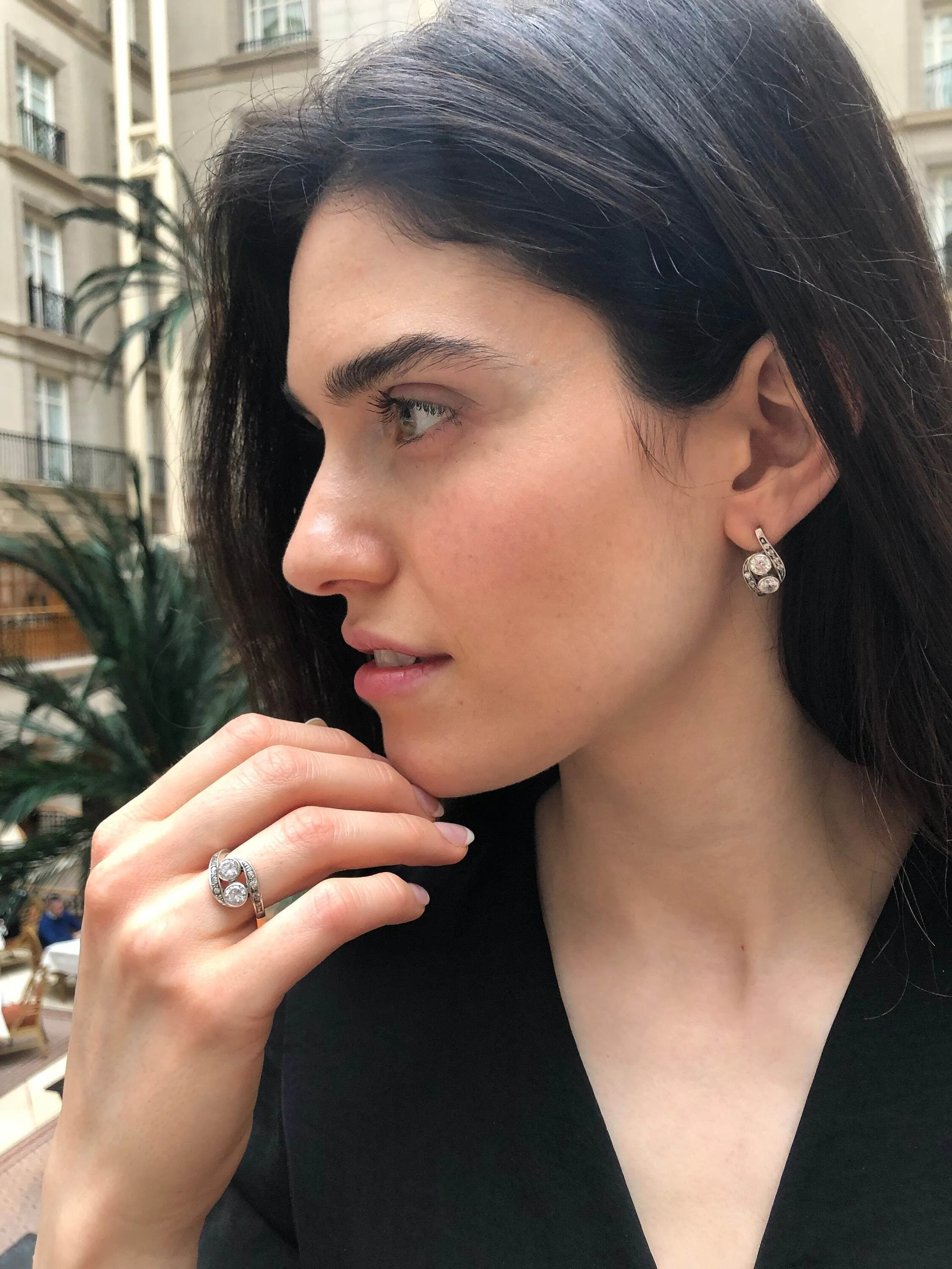 Classy Diamond Ring - Sparkly Vintage Ring - Two Stone Diamond Ring