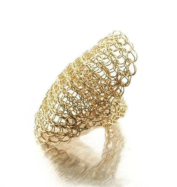 Cleopatra gold ring , wire crochet yellow gold filled ring