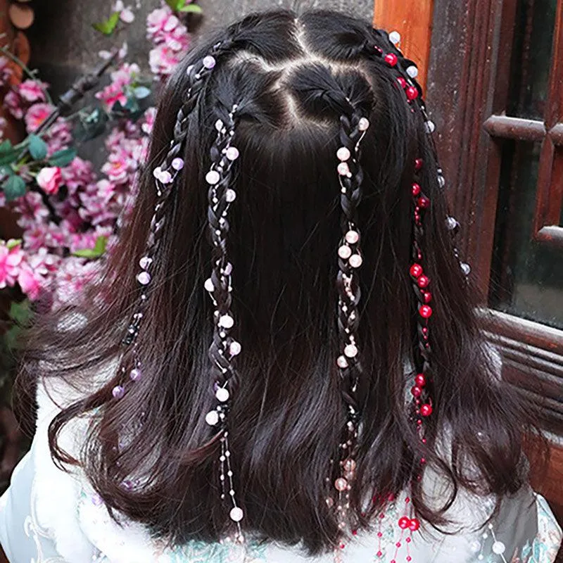 Colored flower bow Braided hair chain Pearl hair accessories chain Pearl braided tassels Braided hair band Popular items Braided hair headdress