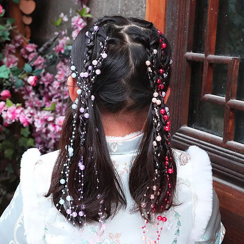 Colored flower bow Braided hair chain Pearl hair accessories chain Pearl braided tassels Braided hair band Popular items Braided hair headdress
