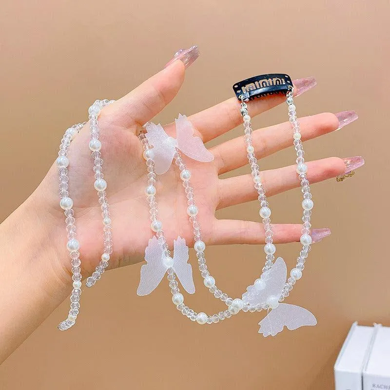 Colored flower bow Braided hair chain Pearl hair accessories chain Pearl braided tassels Braided hair band Popular items Braided hair headdress