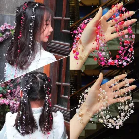 Colored flower bow Braided hair chain Pearl hair accessories chain Pearl braided tassels Braided hair band Popular items Braided hair headdress