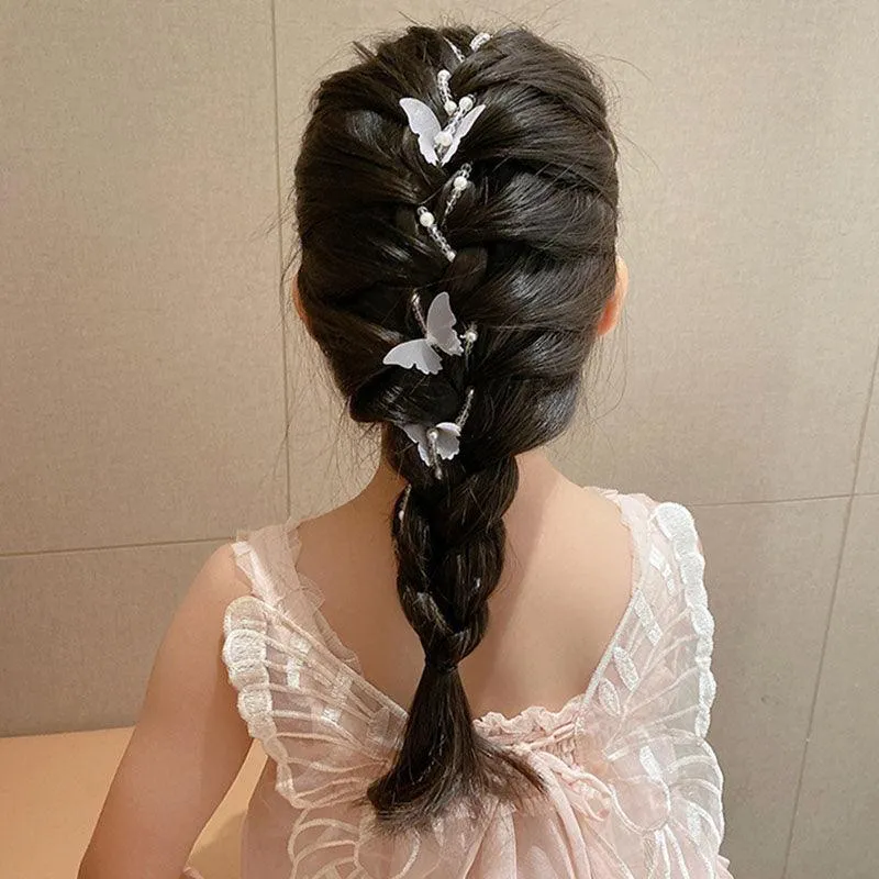 Colored flower bow Braided hair chain Pearl hair accessories chain Pearl braided tassels Braided hair band Popular items Braided hair headdress