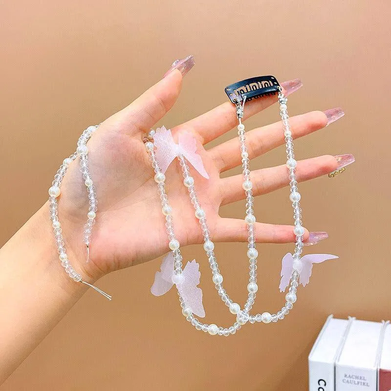 Colored flower bow Braided hair chain Pearl hair accessories chain Pearl braided tassels Braided hair band Popular items Braided hair headdress