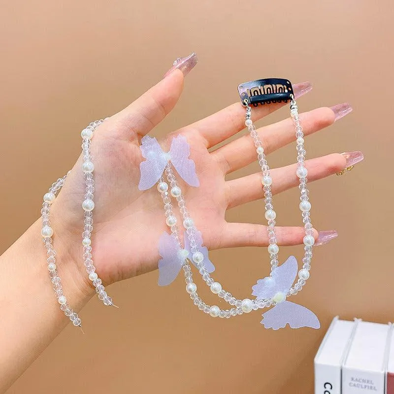 Colored flower bow Braided hair chain Pearl hair accessories chain Pearl braided tassels Braided hair band Popular items Braided hair headdress