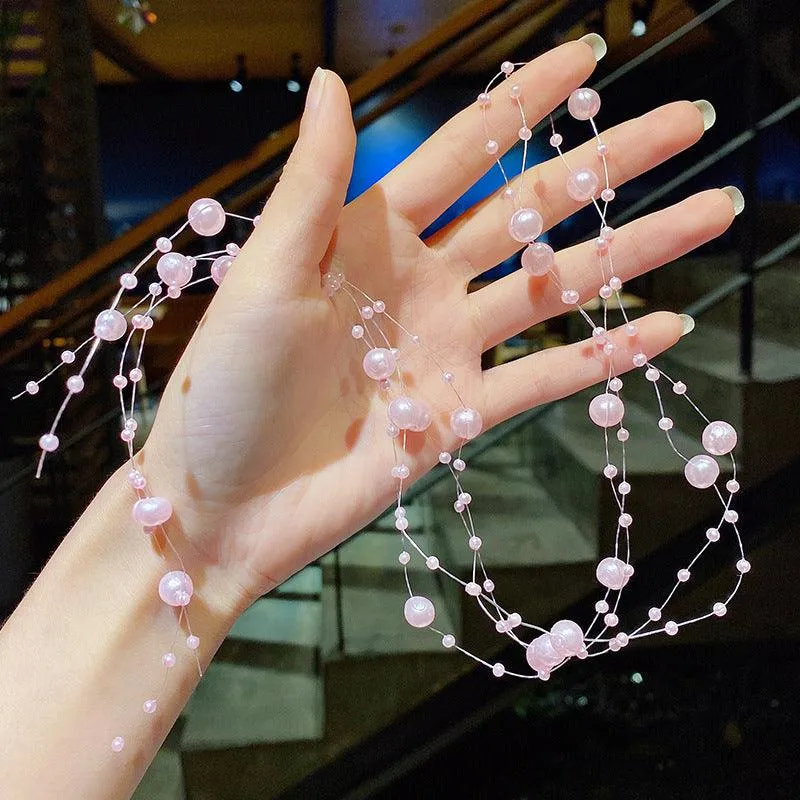 Colored flower bow Braided hair chain Pearl hair accessories chain Pearl braided tassels Braided hair band Popular items Braided hair headdress