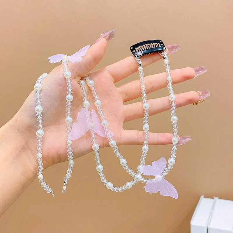Colored flower bow Braided hair chain Pearl hair accessories chain Pearl braided tassels Braided hair band Popular items Braided hair headdress
