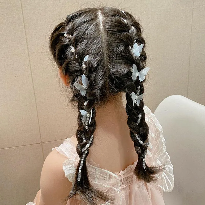 Colored flower bow Braided hair chain Pearl hair accessories chain Pearl braided tassels Braided hair band Popular items Braided hair headdress