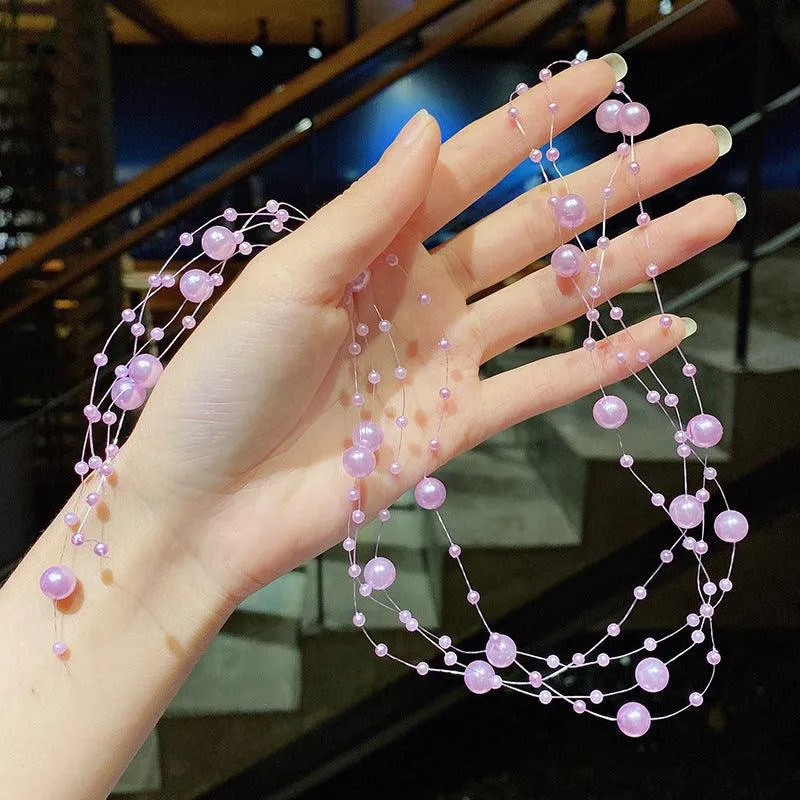 Colored flower bow Braided hair chain Pearl hair accessories chain Pearl braided tassels Braided hair band Popular items Braided hair headdress