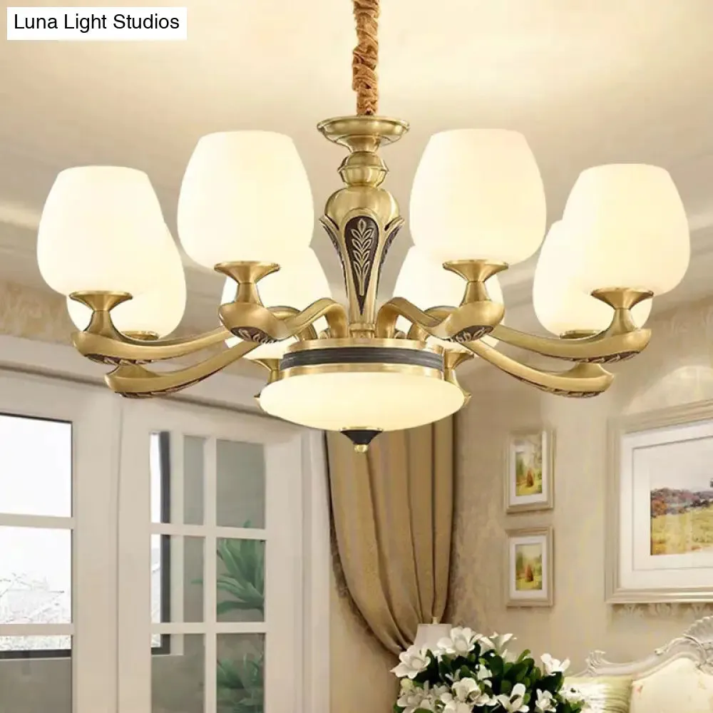 Contemporary Gold Suspension Pendant Light with White Glass Tulips - Ideal for Living Rooms