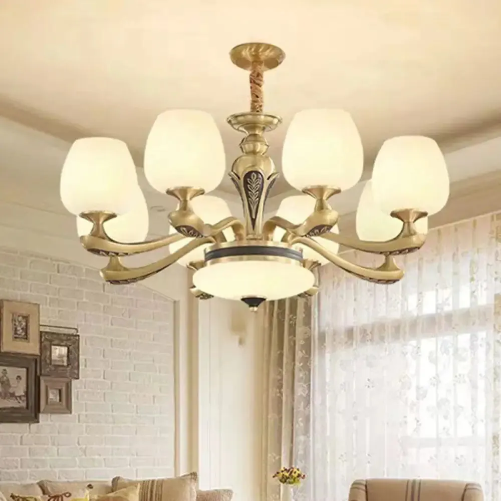 Contemporary Gold Suspension Pendant Light with White Glass Tulips - Ideal for Living Rooms