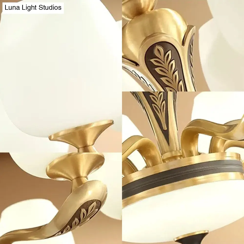 Contemporary Gold Suspension Pendant Light with White Glass Tulips - Ideal for Living Rooms