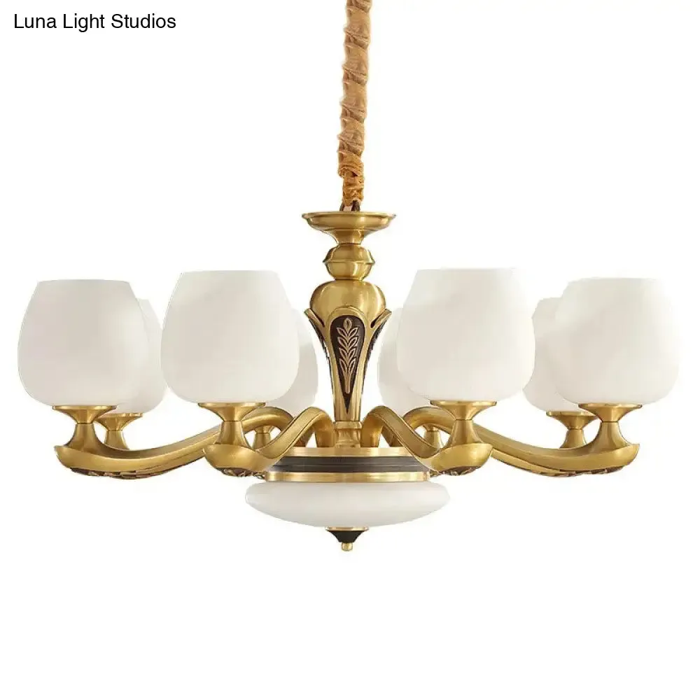 Contemporary Gold Suspension Pendant Light with White Glass Tulips - Ideal for Living Rooms