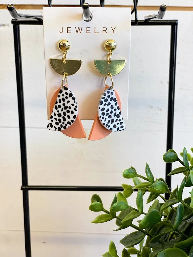 Coral & Dalmation Polymer Clay Earrings