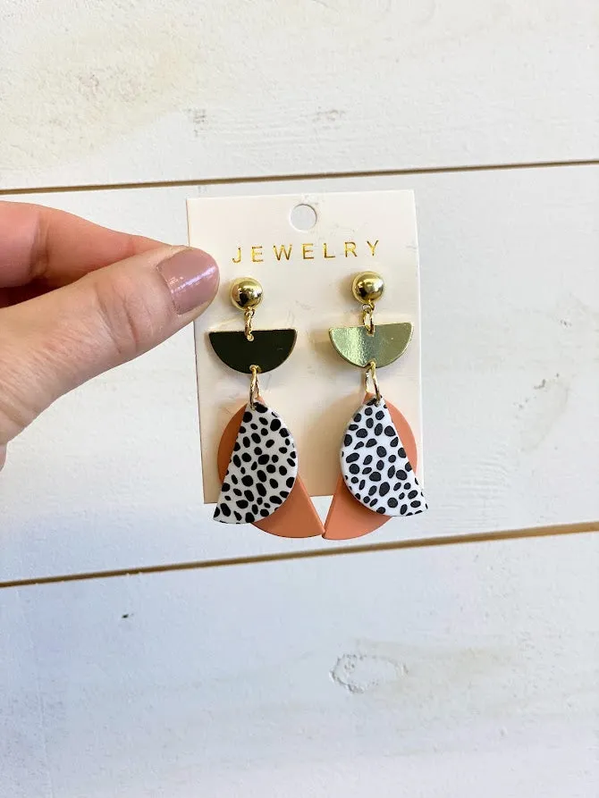 Coral & Dalmation Polymer Clay Earrings