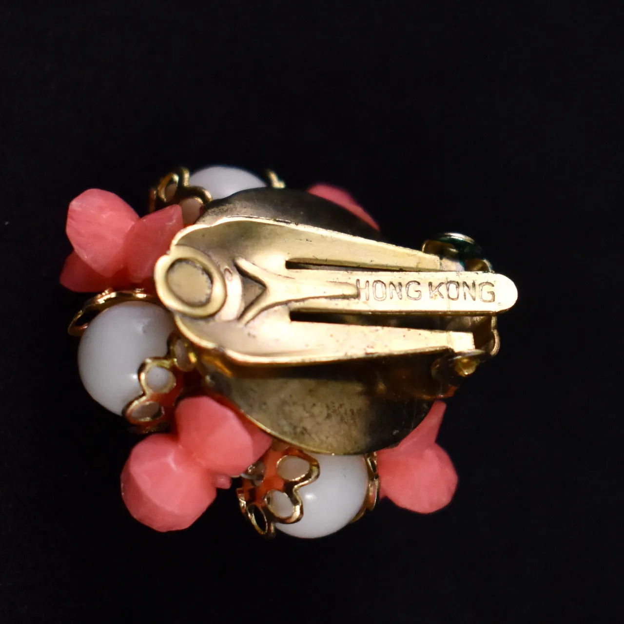 Coral & White Bead Cluster Earrings
