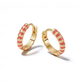 Coral Fine Stripe Huggie Hoop 18ct Gold Plated Earrings EE13_GP