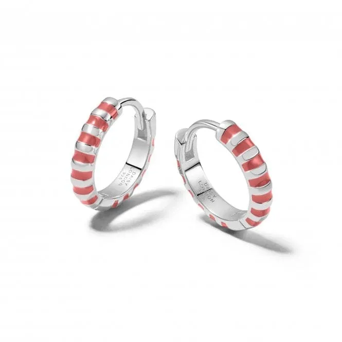 Coral Fine Stripe Huggie Hoop Sterling Silver Earrings EE13_SLV