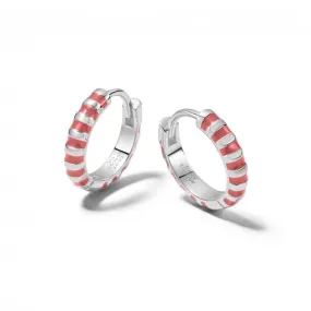 Coral Fine Stripe Huggie Hoop Sterling Silver Earrings EE13_SLV