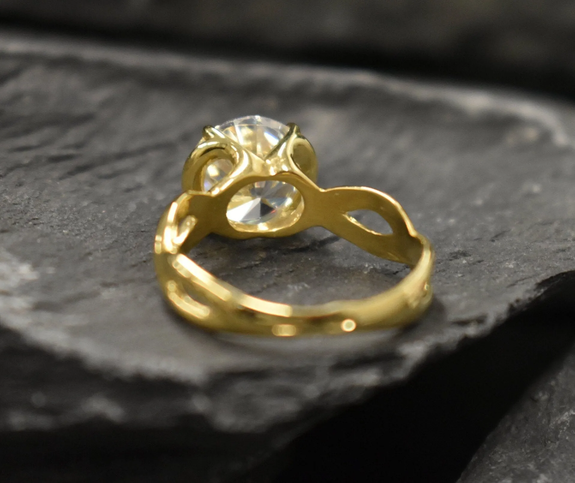Created CZ Diamond Ring - Solitaire Diamond Gold Ring - Round Diamond Ring