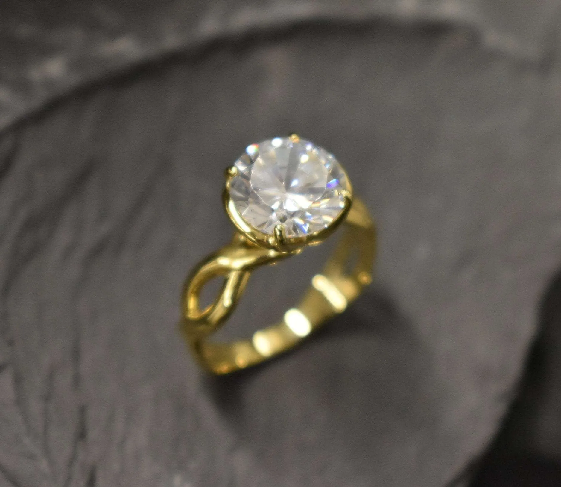 Created CZ Diamond Ring - Solitaire Diamond Gold Ring - Round Diamond Ring
