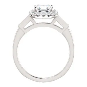 Cubic Zirconia Engagement Ring- The Azariah (Customizable Cathedral Asscher Cut Design with Halo and Straight Baguettes)