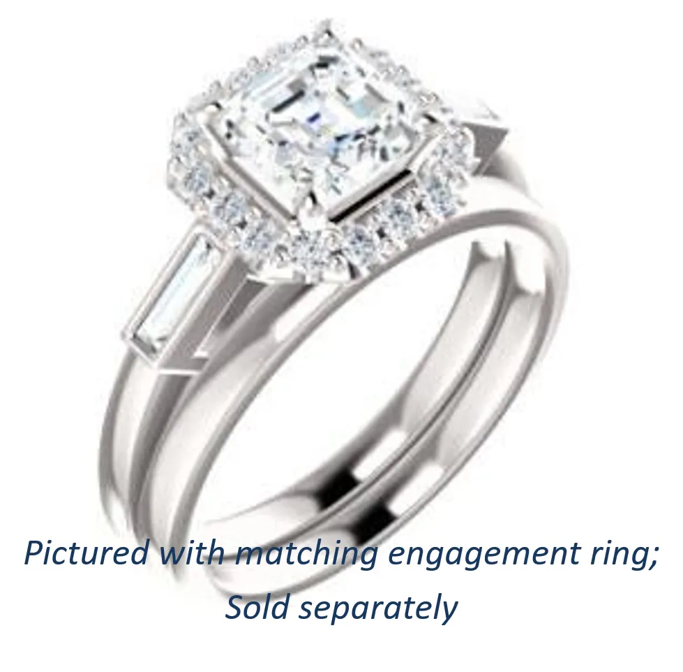 Cubic Zirconia Engagement Ring- The Azariah (Customizable Cathedral Asscher Cut Design with Halo and Straight Baguettes)