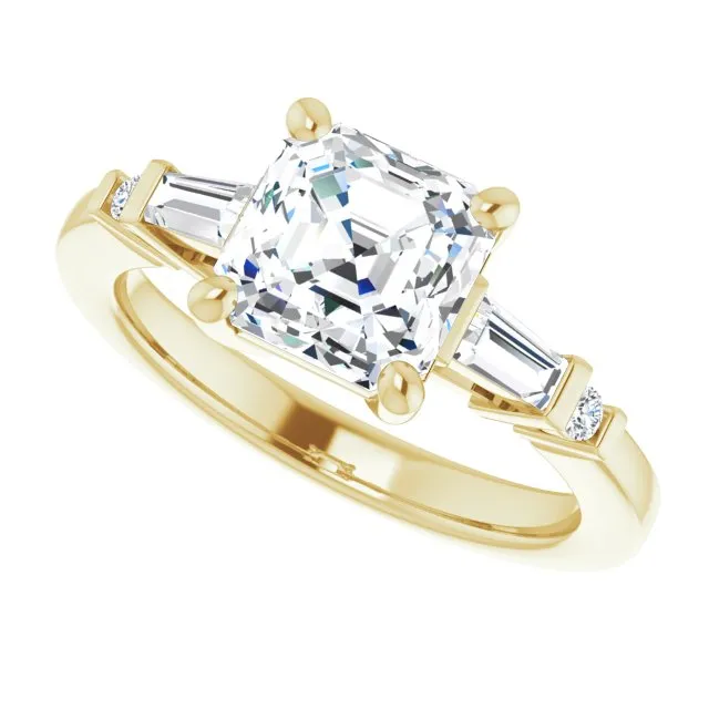Cubic Zirconia Engagement Ring- The Belem (Customizable 5-stone Baguette Round-Accented Asscher Cut Design))