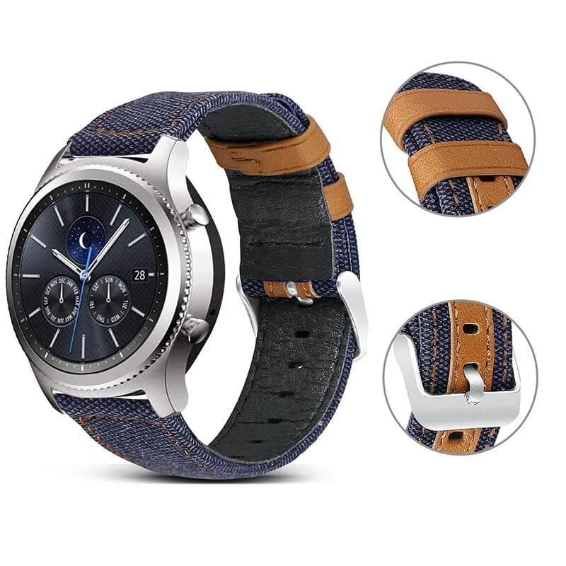 Denim & Leather Watch Straps Compatible with the Huawei Watch 2 Classic