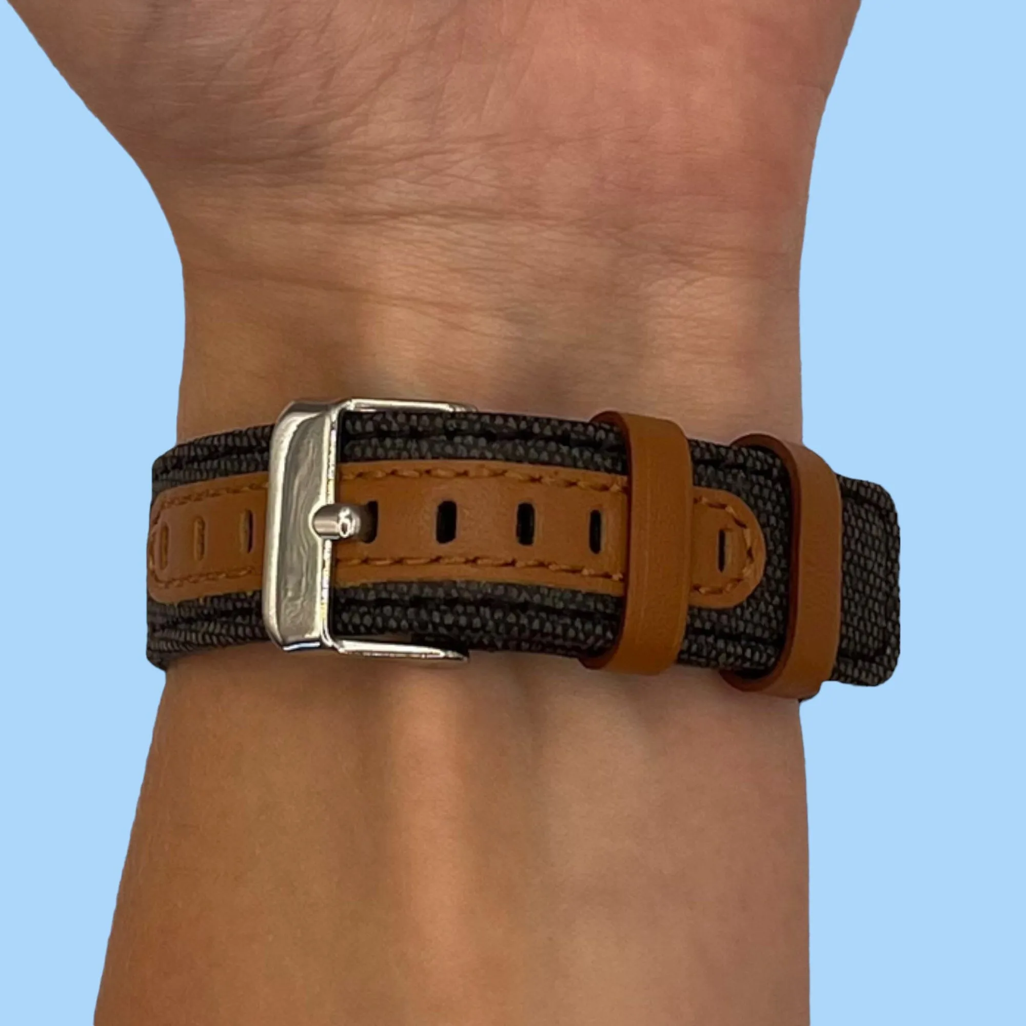 Denim & Leather Watch Straps Compatible with the Huawei Watch 2 Classic