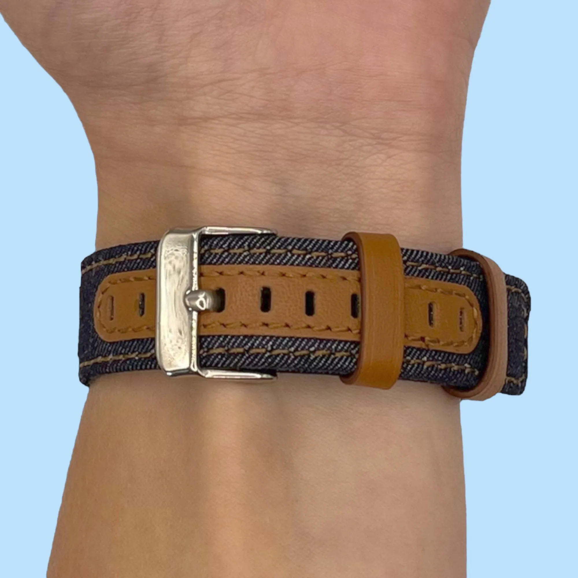 Denim & Leather Watch Straps Compatible with the Huawei Watch 2 Classic