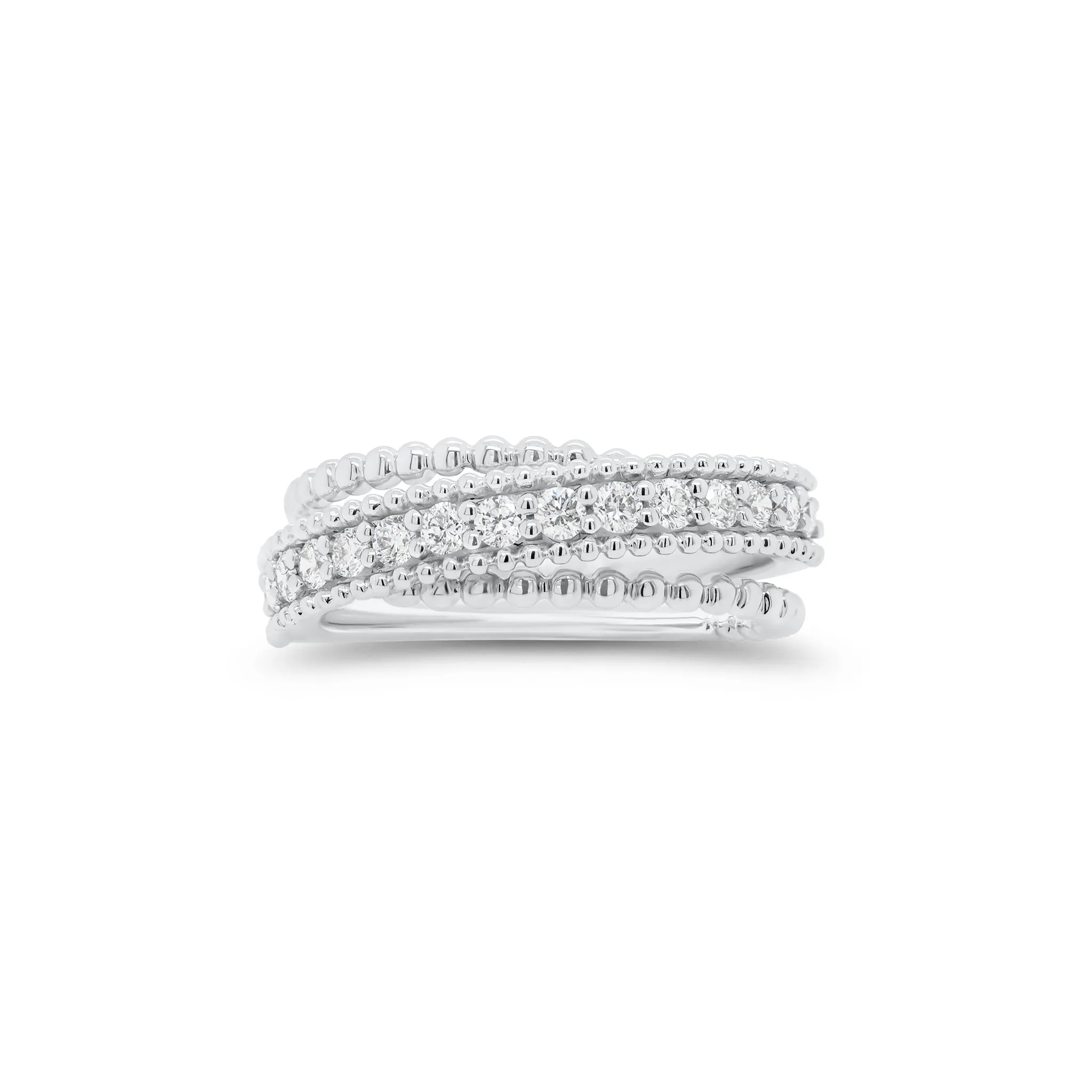 Diamond & Beaded Gold Multi-Band Crossover Ring