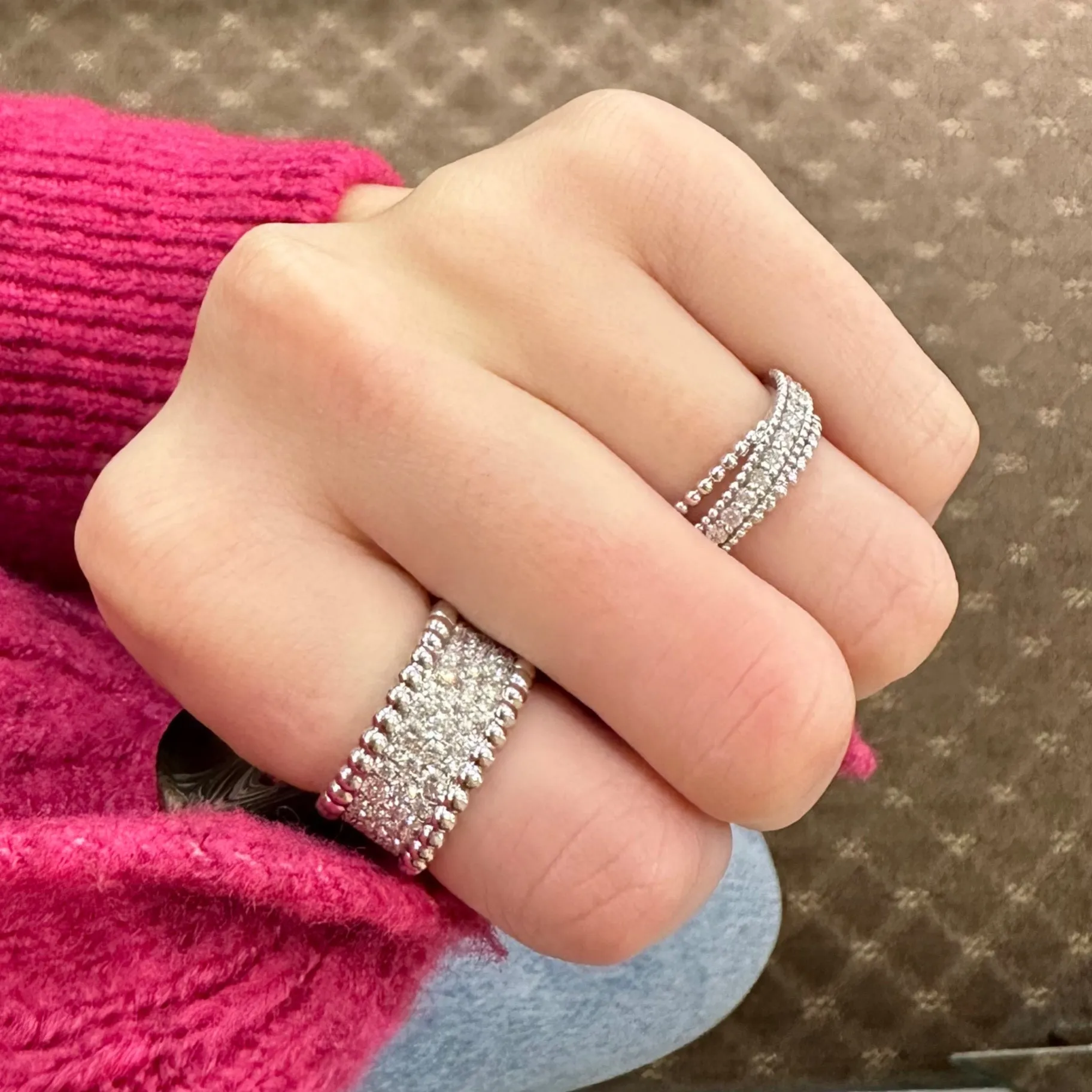 Diamond & Beaded Gold Multi-Band Crossover Ring