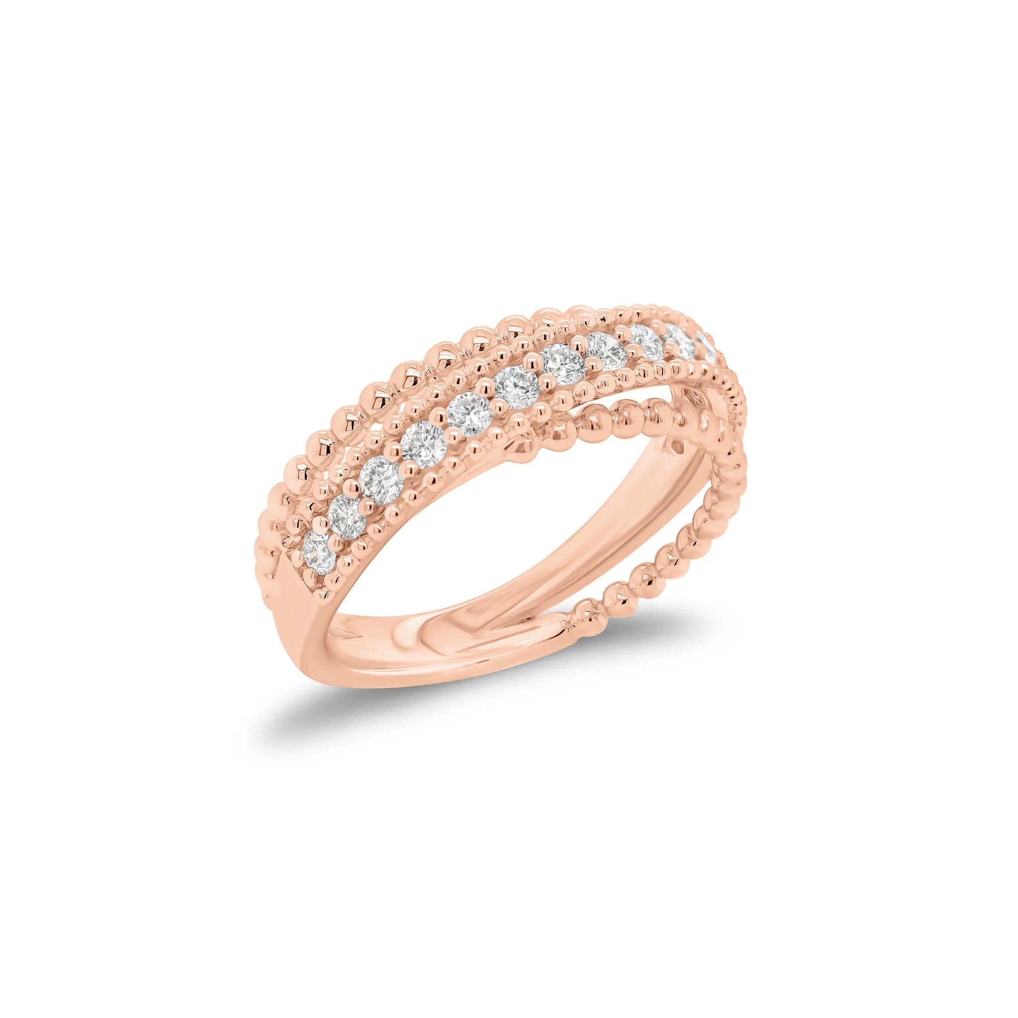 Diamond & Beaded Gold Multi-Band Crossover Ring