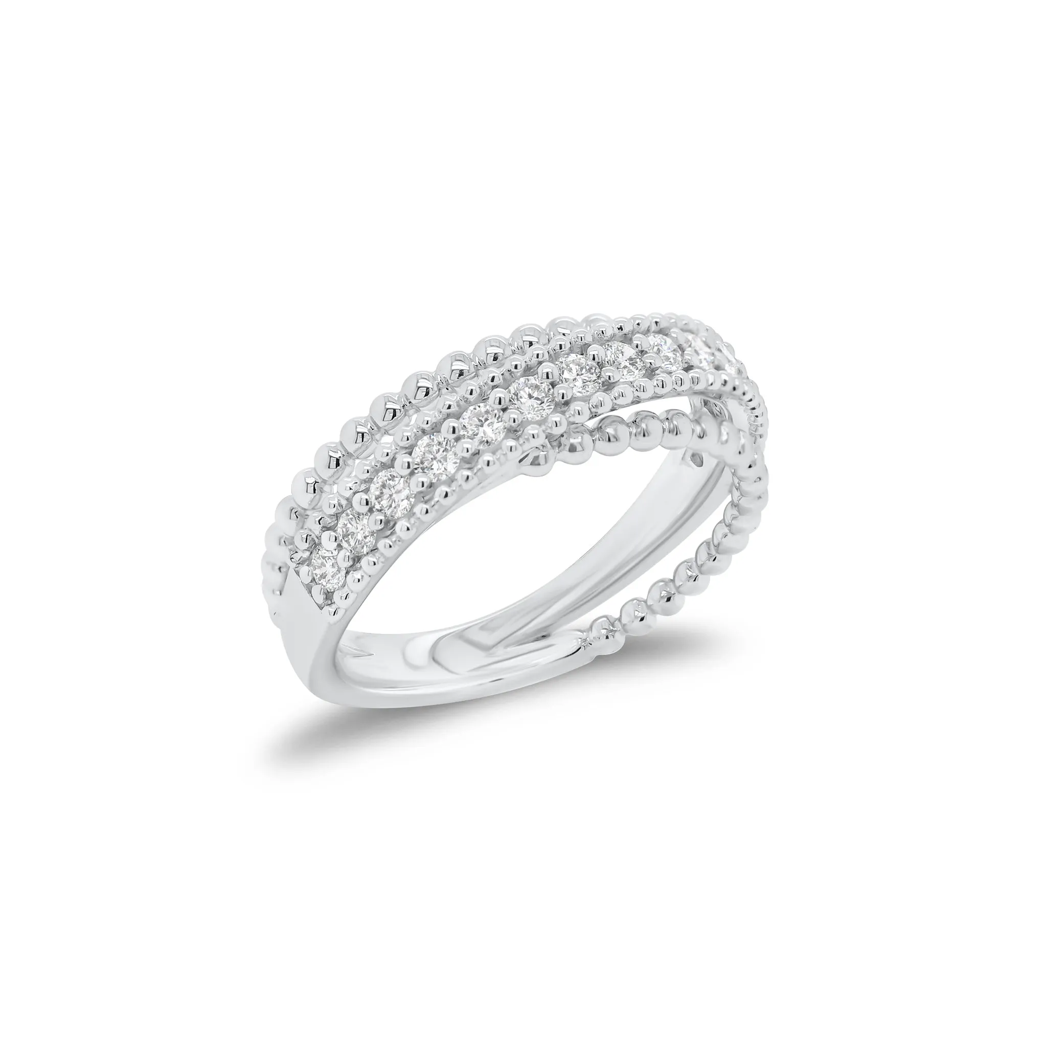Diamond & Beaded Gold Multi-Band Crossover Ring