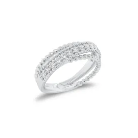 Diamond & Beaded Gold Multi-Band Crossover Ring