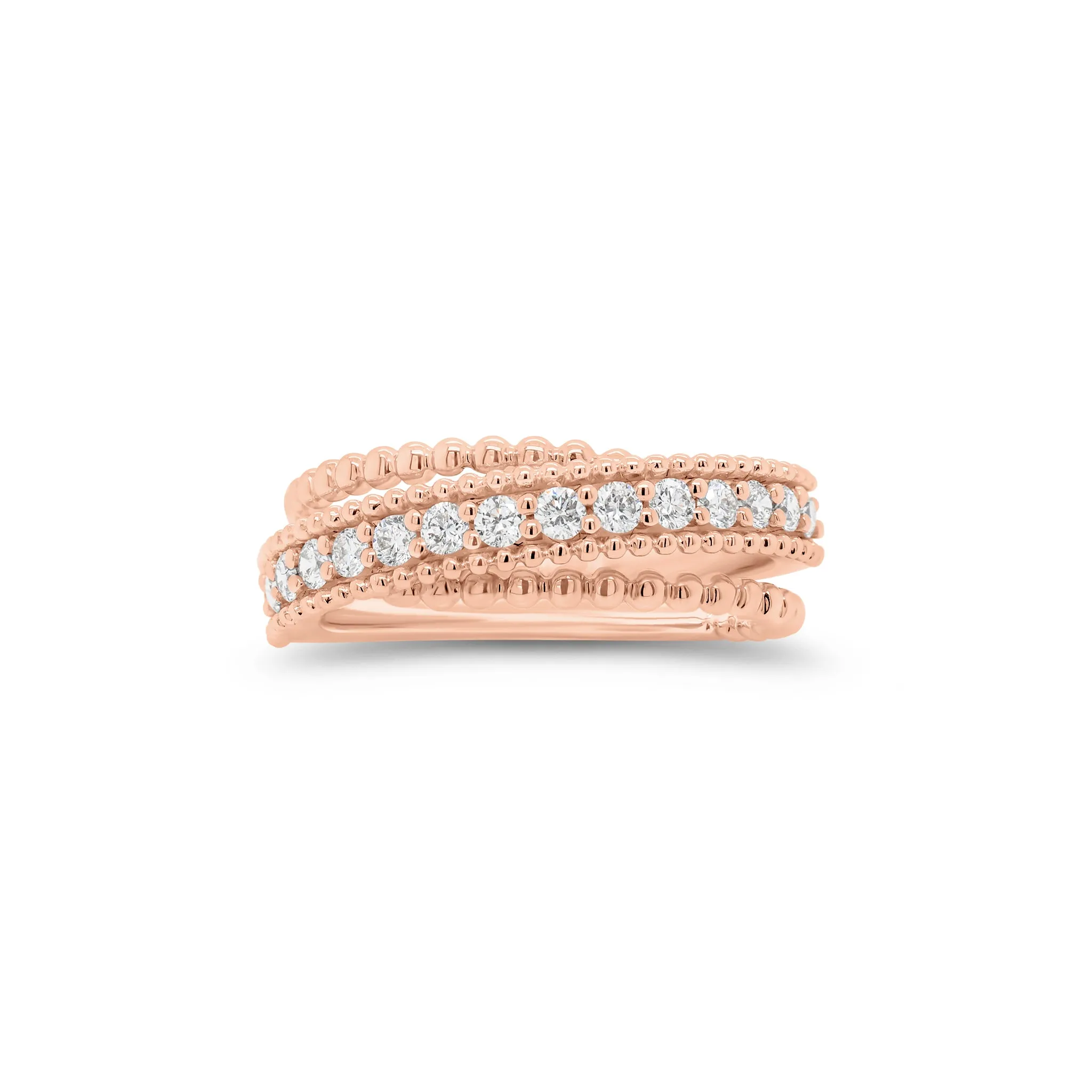 Diamond & Beaded Gold Multi-Band Crossover Ring