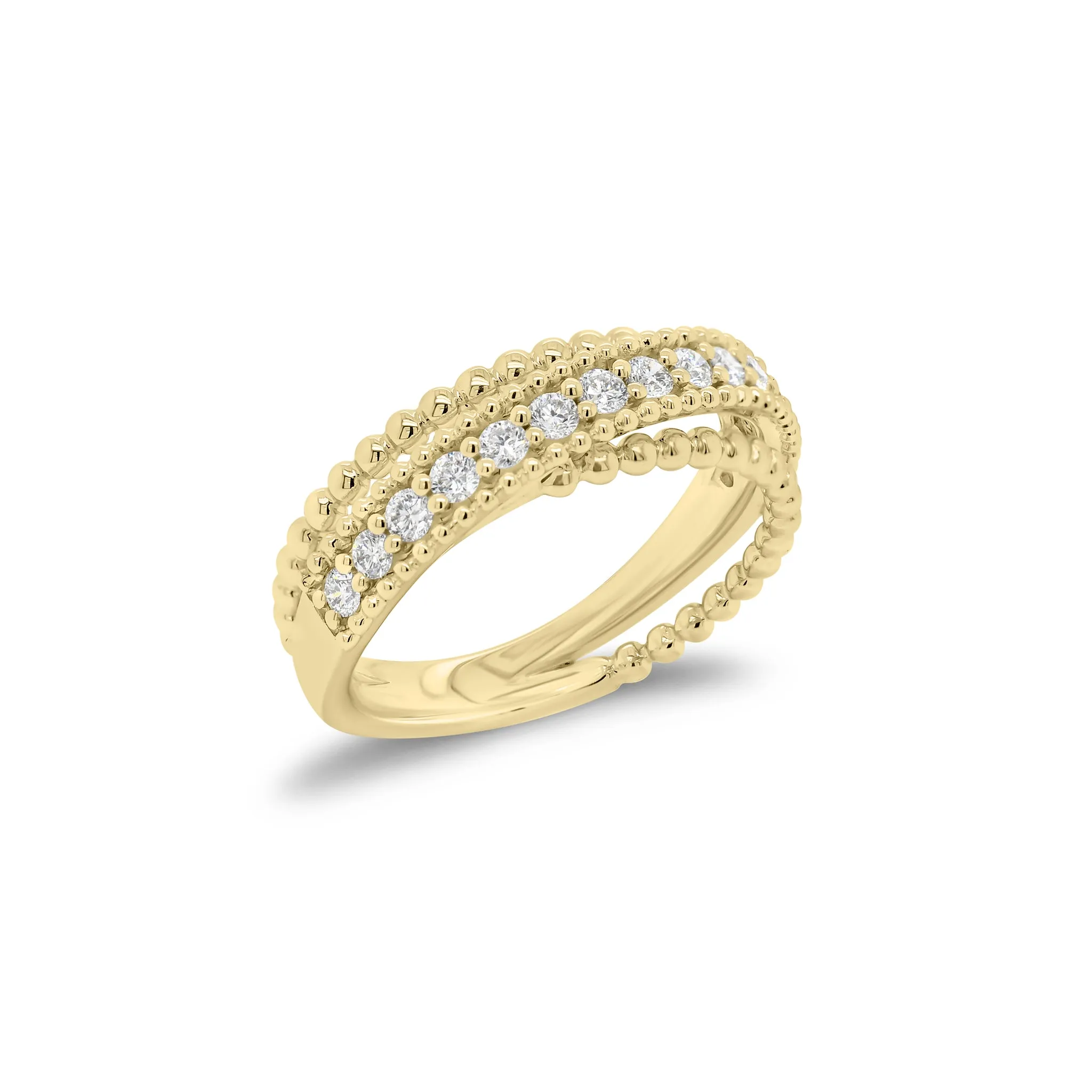 Diamond & Beaded Gold Multi-Band Crossover Ring