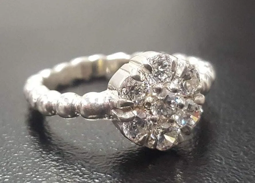 Diamond Flower Ring - Daisy Silver Ring - Dainty Diamond Ring