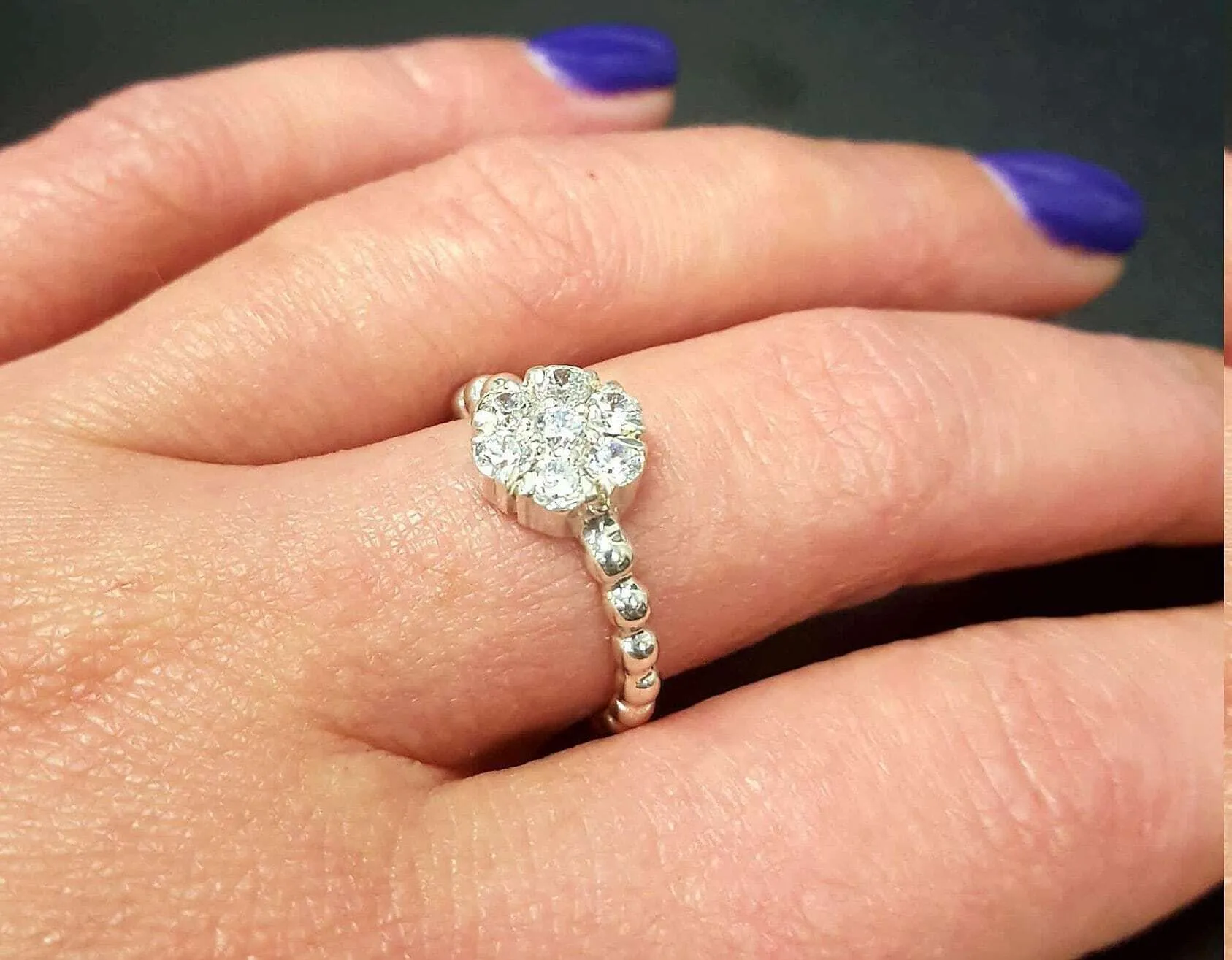 Diamond Flower Ring - Daisy Silver Ring - Dainty Diamond Ring