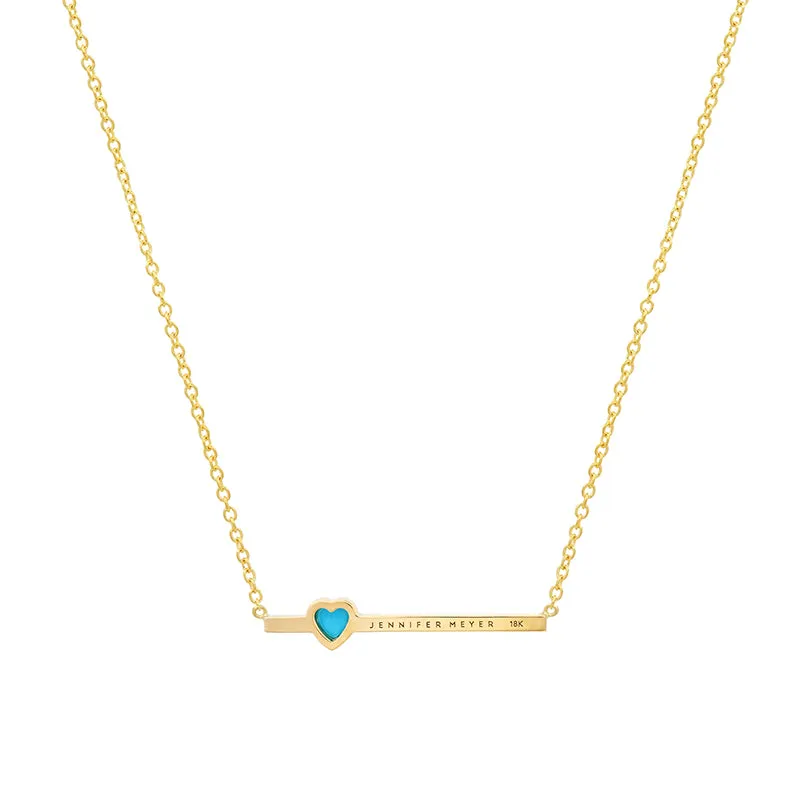 Diamond Stick Necklace with Heart Cut Turquoise Accent