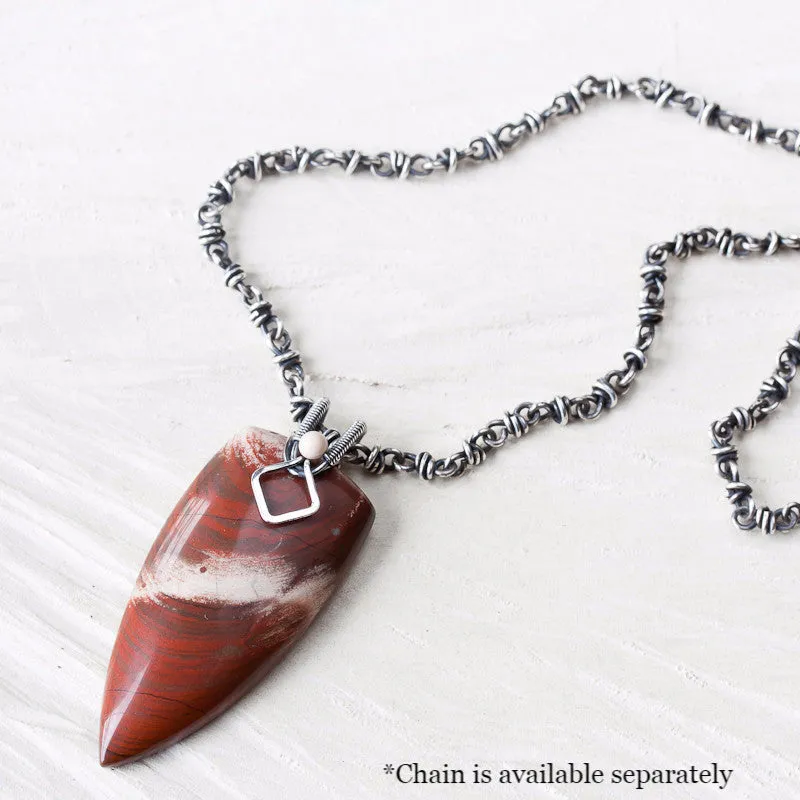 Dreamy White and Red Jasper Pendant, oxidized sterling silver bail