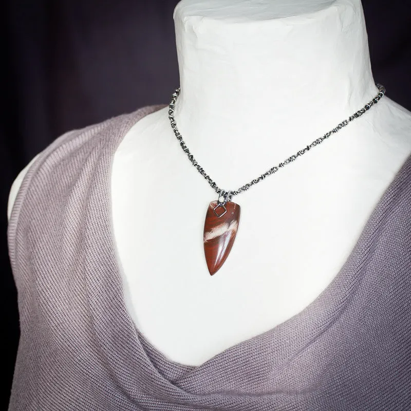 Dreamy White and Red Jasper Pendant, oxidized sterling silver bail