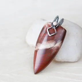 Dreamy White and Red Jasper Pendant, oxidized sterling silver bail