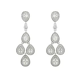 Elegant Classic Detailed Pear Shaped CZ Chandelier Dangle Brass Earrings