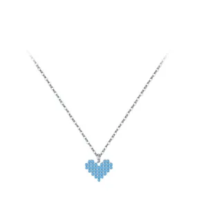 Elegant Heart-shaped Turquoise and Zircon Silver Necklace