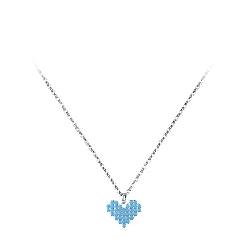 Elegant Heart-shaped Turquoise and Zircon Silver Necklace