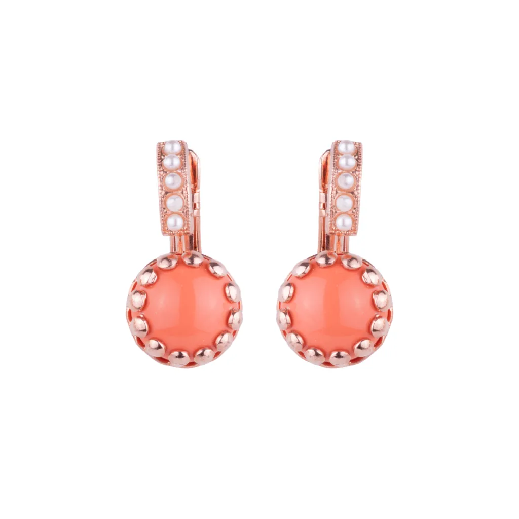 Embellished Metallic Halo Leverback Earrings in "Coral" - Rose Gold