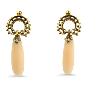 Estate 14k Yellow Gold Coral Drop Earrings